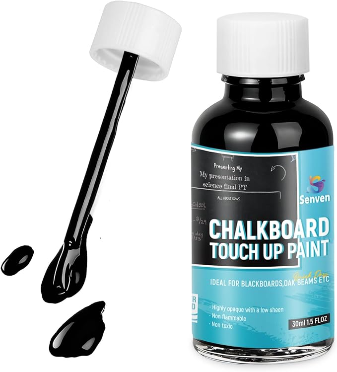 Chalkboard Paint Black Chalk Board Touch Up Paint for Wood, Metal, Glass, Wall, Plaster Boards Sign, Frame Any Surface Black Matte Finish, Acrylic Non-Toxic, Quick-Dry 30ml, 1.5oz