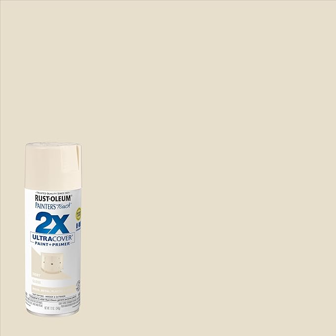 Rust-Oleum 249110 Painter's Touch 2X Ultra Cover Spray Paint, 12 oz, Gloss Ivory