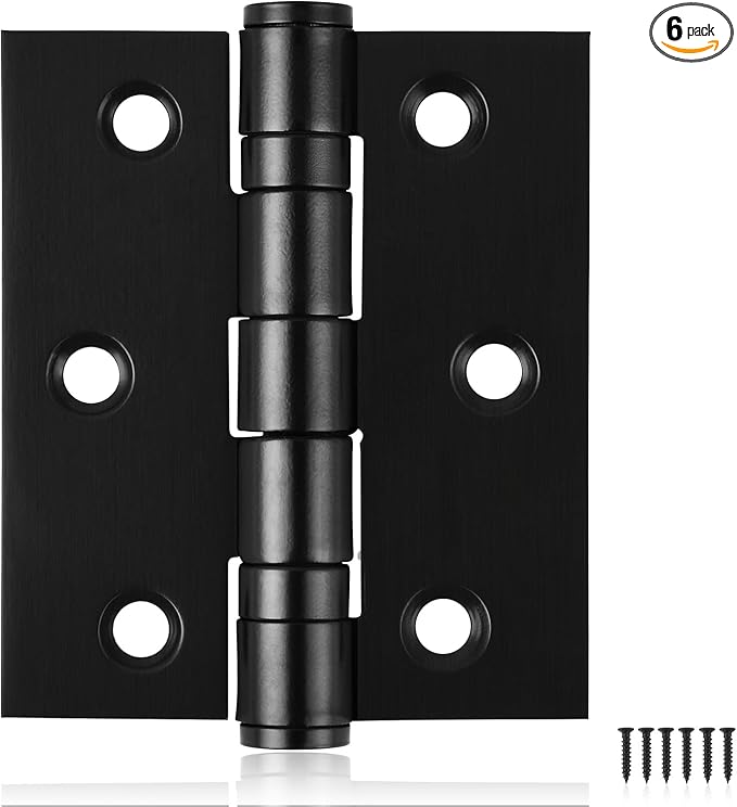 6-Pack Black Door Hinges, 3 Inch Heavy Duty Stainless Steel Hinge for Interior Exterior Doors, Max Loading 100LB, Matte Black Ball Bearing Hinges with Screws, Smooth and Quiet