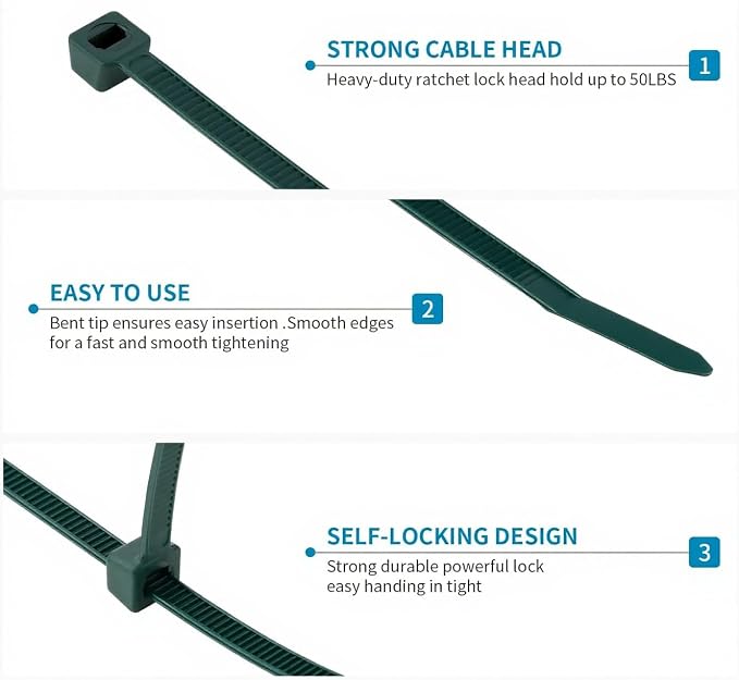 XINGO Garden Green Zip Ties Assorted Size 1500 Pack, 4+6+8+10+12 Inch, Self-Locking UV Resistant Nylon Cable Ties Perfect for Home, Office, Garden and Workshop