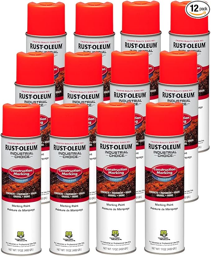 Rust-Oleum 264699-12PK Industrial Choice M1400 System Water-Based Construction Marking Paint, 17 oz, Fluorescent Red-Orange, 12 Pack