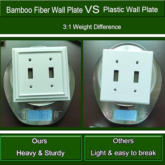 Wall Plates, Duplex Outlet Covers, Toggle Light Switch Plates, Decorator Light Switch Cover, Bamboo Fiber Material Wall Plate, Standard Size Wall Plates of various styles,White (2 Gang Toggle 2 Pack)