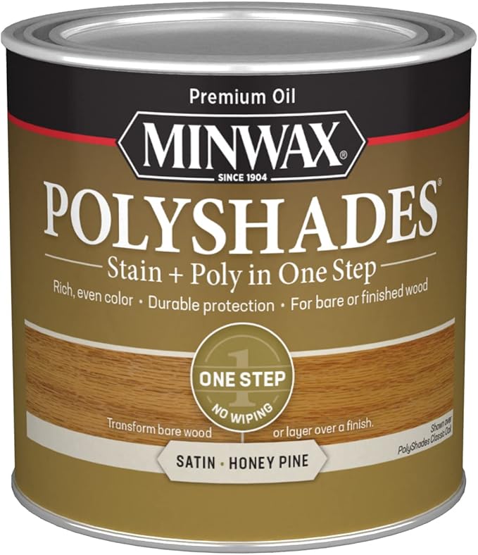 Minwax PolyShades Wood Stain + Polyurethane Finish – ½ Pint, Honey Pine, Satin