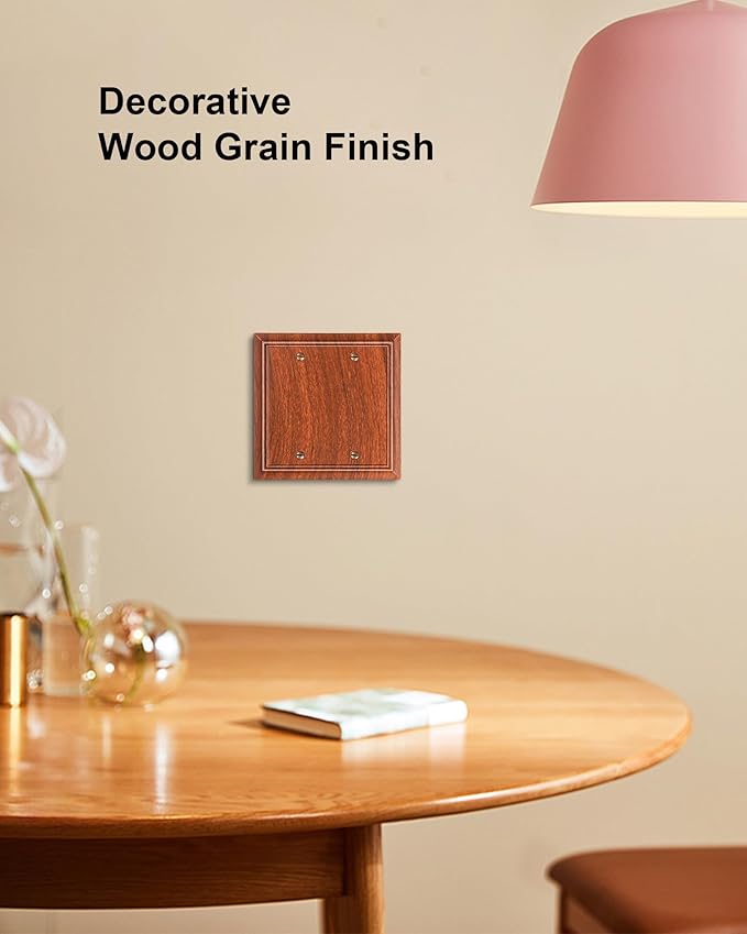 2-Pack Double Blank Wall Plate, Durable Natural Bamboo Fiber Wall Plate Cover,Wood Grain 1 Gang Wall Plate for Unused Outlets/Switches