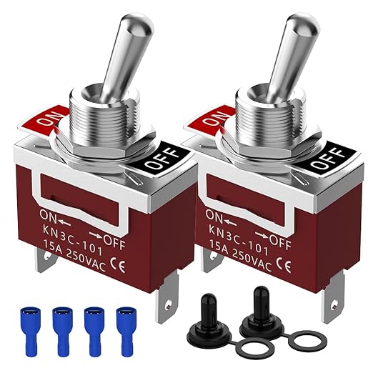 Waterproof Toggle Switch, Malictele SPST 2Pin ON/Off Marine 12V DC 30A/125VAC 20A Heavy Duty Toggle Switch with Waterproof Cap Terminals for Vehicles and Boats-2 Pack