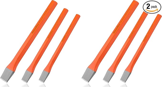 ValueMax 3-Piece Heavy Duty Cold Chisel Set, 3/8-Inch, 1/2-Inch & 5/8-Inch Metal Chisel Set, Premium Cr-V Steel, for Carpentry, Metalwork, Woodwork & Masonry Work (Pack of 2)