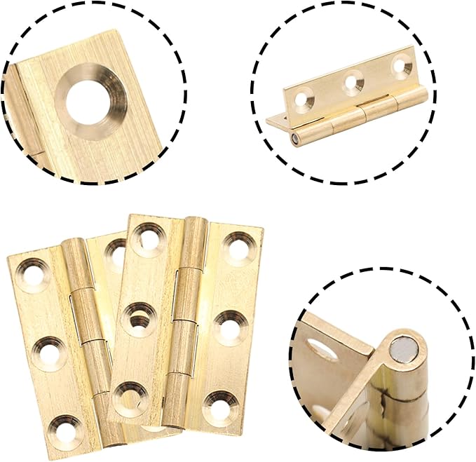 8 Pcs 24mmx37mm / 0.94" x 1.46" Gold Mini Hinges, 1.5 Inch Solid Brass Folding Butt Hinge, Cabinet Hinge for Jewelry Box, Drawer Cabinet Furniture