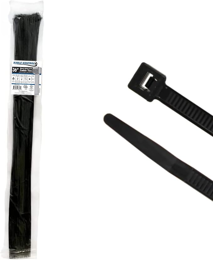 Kable Kontrol Cable Zip Ties 100 Pcs 36 Inch Black, 50 Lbs Tensile Strength, Self-locking UV Resistant Plastic Nylon Wire Ties, for Indoor or Outdoor Use
