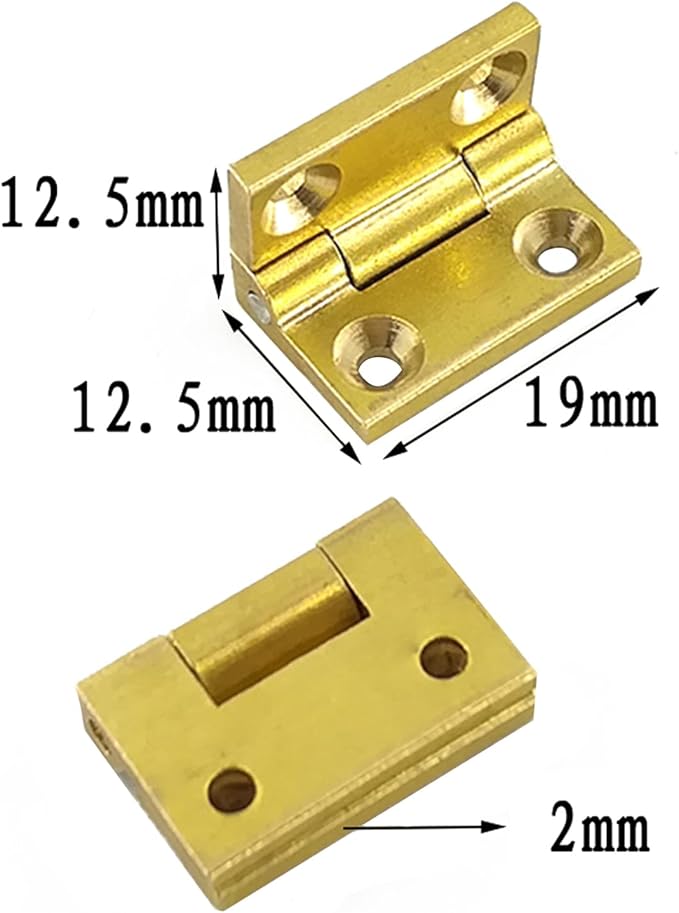 dophee 4Pcs Mini Solid Brass Hinges, 90 Degree Small Butt Hinges Connectors for Jewelry Gift Box Wooden Case Delicate Boxes Doll House Model Making Folding Pages, 19x12.5mm/0.75"x0.49"