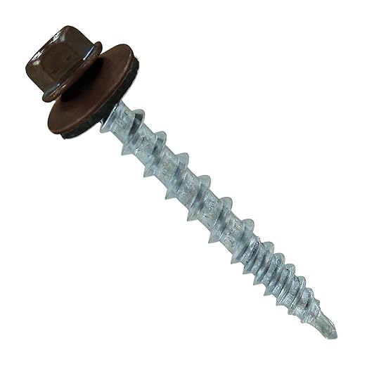 Fasteners Plus ST Fastening Kwikseal Woodbinder Metal to Wood #10 x 1-1/2" Koko Brown Screws with EPDM Rubber Washer, 250-Count - Designed for Metal Roofing and Siding Panels