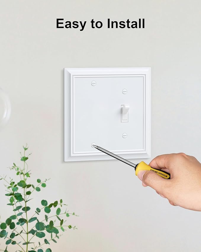 2-Pack Combo Blank/Toggle Light Switch Cover Plate, Pure White Modern Decorative Electrical Outlet Covers, Bamboo Fiber Wall Switch Plates and Outlet Covers