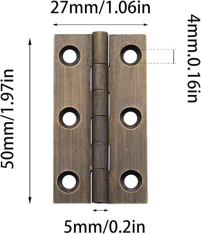 8 Pcs 27mmx50mm / 1.06" x 1.97" Bronze Mini Hinges, 2 Inch Solid Brass Folding Butt Hinge, Cabinet Hinge for Jewelry Box, Drawer Cabinet Furniture