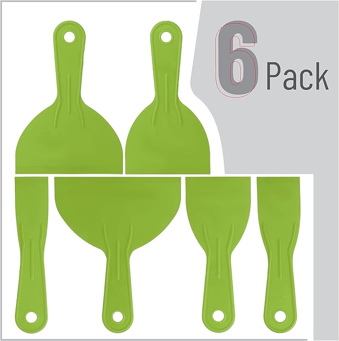 Bates Plastic Putty Knife Set, 6 Pack - Green, Paint Scraper, Spackle Tool, Spreader