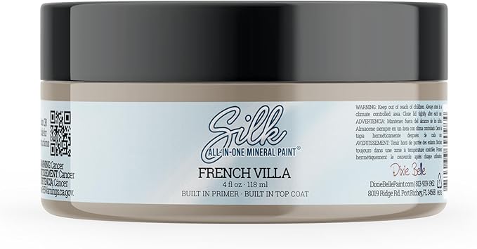 Dixie Belle Silk All-in-One Mineral Paint | French Villa (4oz) | Soft Warm Greige All-in-One Water Based Primer + Topcoat | Durable Furniture Paint | Low Reflective Finish
