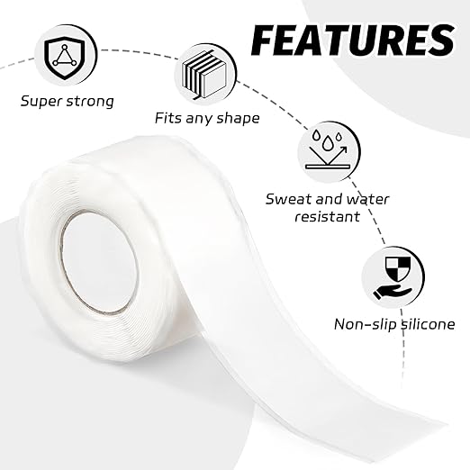 White 9.8 Ft Silicone Grip Tape for Handles, Waterproof Self Fusing Silicone Tape, Water Hose Repair Tape for Pull Up Bars, Dumbbells, Sports Gym Equipment, Tools, Baseball Bat
