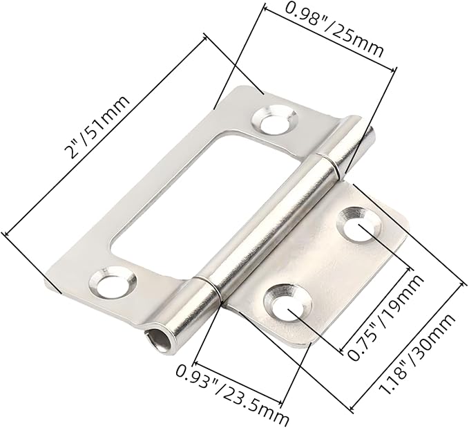 6 Pack Non-Mortise Door Hinges with Screws, 2 x 0.9 Inches Bifold Butt Cabinet Hinges for Furniture, Windows, Cupboards (Silver)
