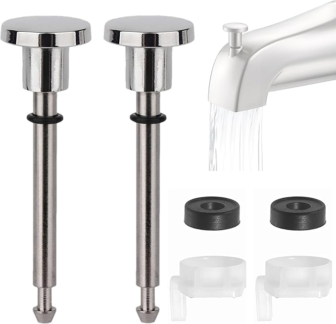 2 Set Universal Tub Spout Diverter Repair Kit Parts, Includes 2 x Diverter Valve Stems, 2 x Cup Seals and 2 x Gates, Bathroom Shower Bathtub Leaky Faucet Repair Replacement Parts (Classic,Chrome)