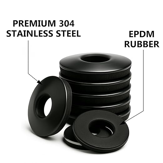 100 PCs 5/16" EPDM Bonded Sealing Washers, 304 Stainless Steel Roofing Screw Washers for Metal Panels & Outdoor Fasteners, Black