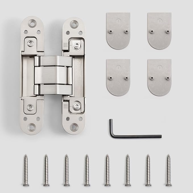 YAGU 5.5 inch 3 Way Adjustable Invisible Hinges Hidden Door Hinges Concealed Hinges Zinc Alloy 180 Degree Swing Hinge 5.5 x 3 x 1.1 inch Matte Silver (1 Piece)