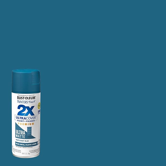Rust-Oleum 331188-6PK Painter's Touch 2X Ultra Cover Spray Paint, 12 oz, Ultra Matte Nantucket Blue, 6 Pack