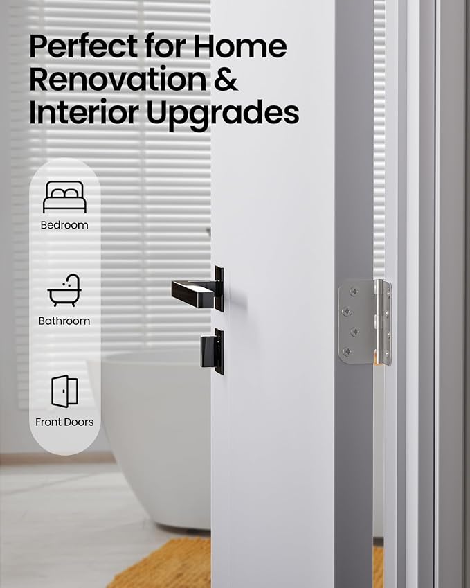 4" X 4" Nickel Door Hinges - 18 Pack Brushed Nickel Door Hinge 4 Inch Rounded Interior Hinges with 5/8" Radius -Heavy Duty Exterior Door Hinge 4 in x 4 in Front Door Hinges Residential