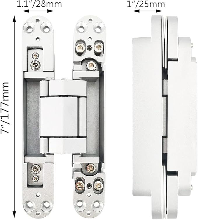 Invisible Hinge Concealed Door Hinges Heavy Duty Hidden Hinge up to 176 Pound Doors 3-D Adjustable 7 inch Silver - 1 Pair