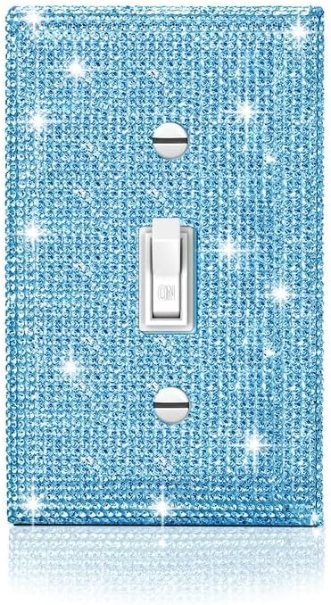 Shiny Blue Single Toggle Light Switch Plate Blue Rhinestones Wall Plates Light Switch Cover Plate Decorative Switch Covers Wall Plate