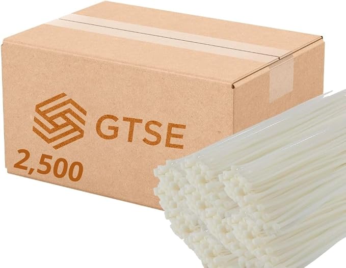 GTSE 18 Inch White/Natural Zip Ties, 2,500 Bulk Contractors Pack, 120lb Strength, UV Resistant Long Nylon Cable Ties, Self-Locking 18" Tie Wraps, Full Carton