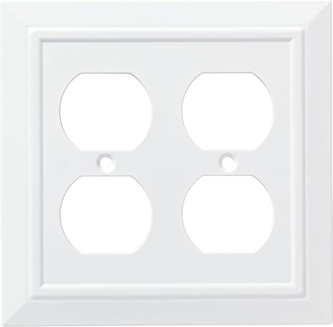 Franklin Brass Classic Architecture (1-Pack) Outlet Covers Pure White 2-Gang Wall Plate Double Duplex Switch Plates Electrical Guard W35247-PW-C
