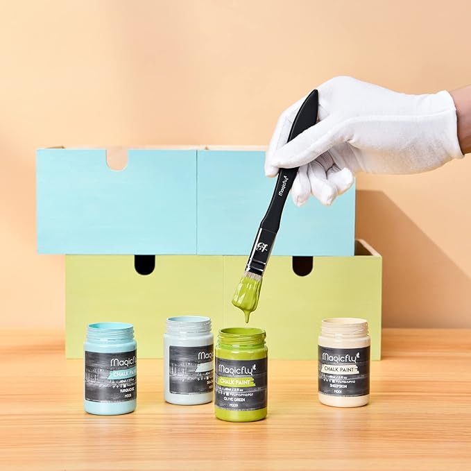 Magicfly 15 Pcs Chalk Furniture Paint Set, 9 Colors Ultra Matte Finish Acrylic Craft Paint Set (60 ml/2 oz) with 1 Liquid Wax, 2 Brushes, 3 Sandpapers, Perfect for Home Decor, Crafts-Farmhouse