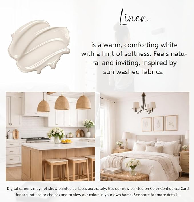 ALL-IN-ONE Paint by Heirloom Traditions, Linen (Soft Warm White), 8oz Sample - Durable cabinet and furniture paint. Built in primer and top coat, no sanding needed. Includes our 30 featured color