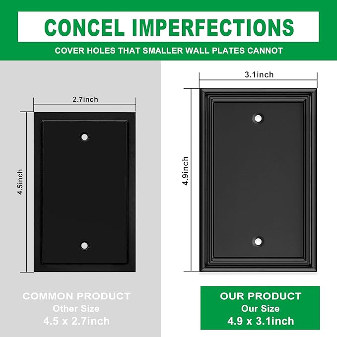 Black Modern Decorative Wall Plate Light Switch Cover Decorator Outlet Covers Rocker Switch Plates Bamboo Fiber Material Wall Plates for Kitchen Bathroom (1 Gang Single Blank-4 Pack)