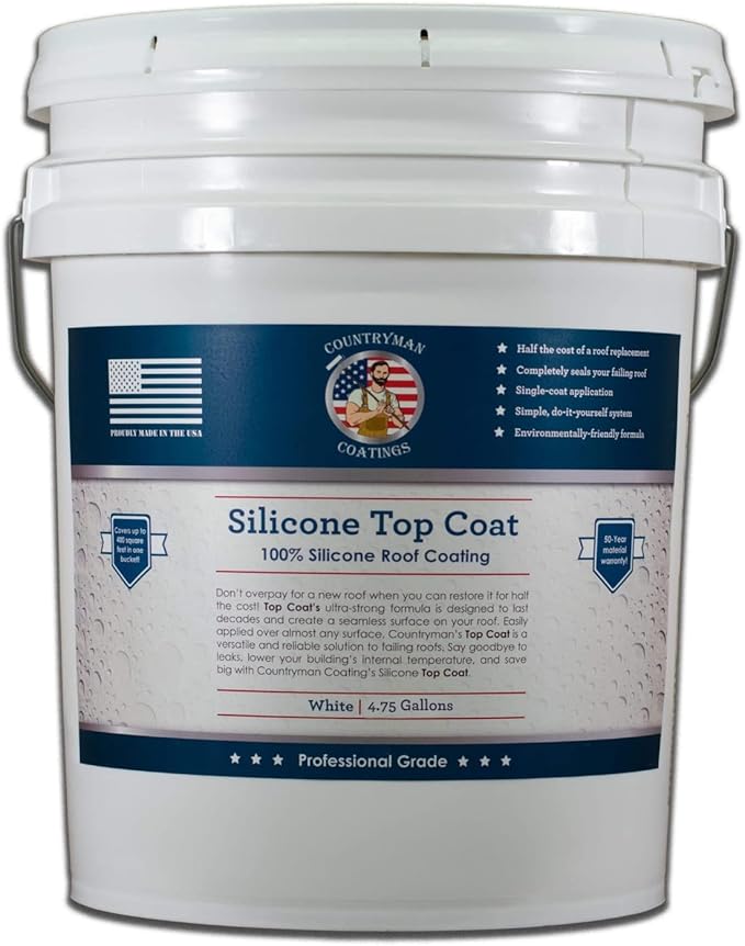 100% Silicone Roof Coating for RVs, Campers & Flat Roofs - Waterproof Seal for Leaks, Cracks & Seams - Ponding Water Resistant - 4.75 Gallon White