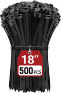 Zip Ties Heavy Duty 18 inch (500 Pack), Heavy Duty Cable Ties with 120 lb Tensile Strength for Outdoor Use, Black Wire Ties, Paloka