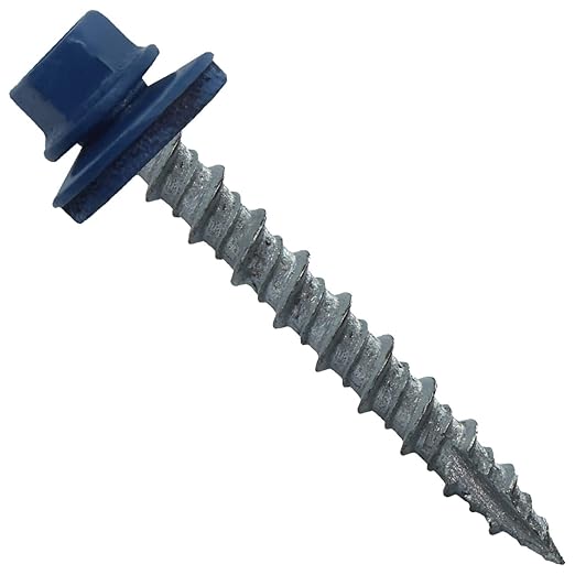 10 x 1-1/2" Gallery Blue Metal Roofing Screws - Hex Washer Head- Self-Starting/Tapping - EPDM Washer. 1 x 250 Count Bag - 250 Screws
