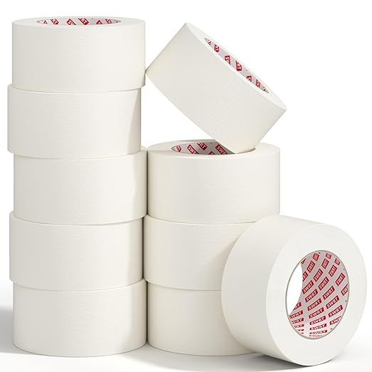 SWRT Masking Tape 2 Inch x 55 Yards, Masking Tape Bulk 10 Rolls (550 Yards Total), White Masking Tape for Painting, Fuse & Perler Beads Art Craft, Clean Removal