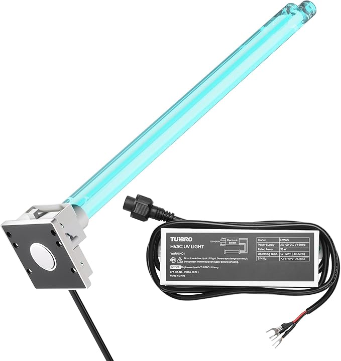 TURBRO AC 100-240V 36W HVAC UV Light Kit for Ducted Coil Systems, ETL&CARB Certified, Comes with a 15.2 in 4-Pin 2G11 Base Lamp, Magnetic Holder, and a Ballast, for Cleaning Air and AC Systems, UV36D