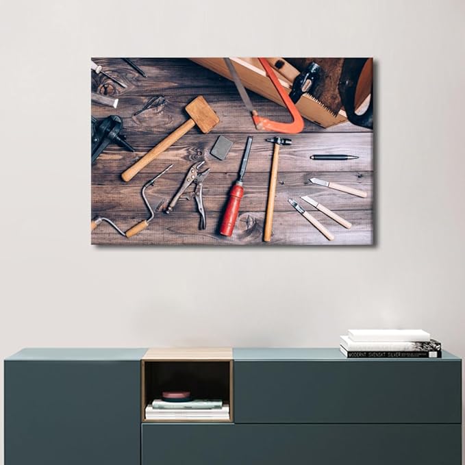 TUMOVO Large Wall Art for Living Room Wall Decor Instruments on Wooden Table Poster, Canvas Supermarket Hotel Restaurant Office Wall Decoration Ready to Hang 1 Panels (24" Wx36 H)