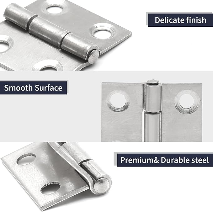 1 Inch Mini Door Hinges Nickel, 10 Pcs Stainless Steel Folding Butt Hinges with Screws