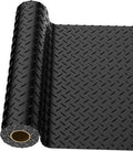 4x6 FT Garage Floor Mat, 2.8mm Thickened PVC Flooring Roll for Under Car, Golf Cart Parking Mat, Diamond Plate Black Motorcycle Mat for Warehouse, Basement, Gyms, Trailer（Included Tapes）
