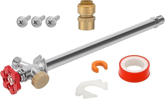12 Inch Anti-Siphon Frost-Free Outdoor Sillcock, Lead-Free Brass Frost-Proof Faucet Bib with Backflow Preventer, 1/2" Push-Fit Adapter