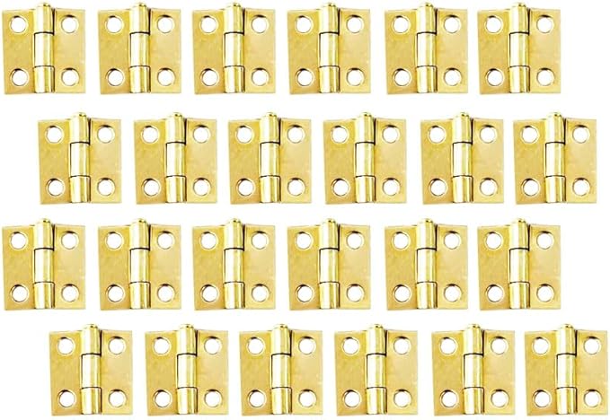 QCAA Narrow Butt Utility Hinge, Swaged, with Removable Loose Pin for Cabinet Door or Box Hinge, 1" x 15/16" x 1.2mm, Brass Plated, 24 Pack, Made in Taiwan