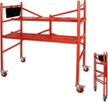 LEADALLWAY Portable Rolling Scaffolding Platform 4 Foot High Mobile Baker Scaffolding 770 LBS Capacity with Locking Wheels and Tool Bag, Red
