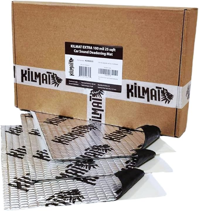 KILMAT Extra 100 mil (2.5 mm) 25 sqft (2.4 sqm) Car Sound Deadening Mat, Butyl Automotive Sound Deadener, Audio Noise Insulation and dampening