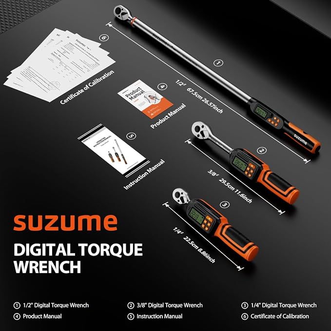 1/4 Digital Torque Wrench (1.1-22.2 Ft.Lb/ 13.3-265.5 In.lb) | ±2% Accuracy Buzzer and LED Alarm Peak & Track 72-Tooth Quick Release Head Motorcycle Bicycle MTB Home DIY