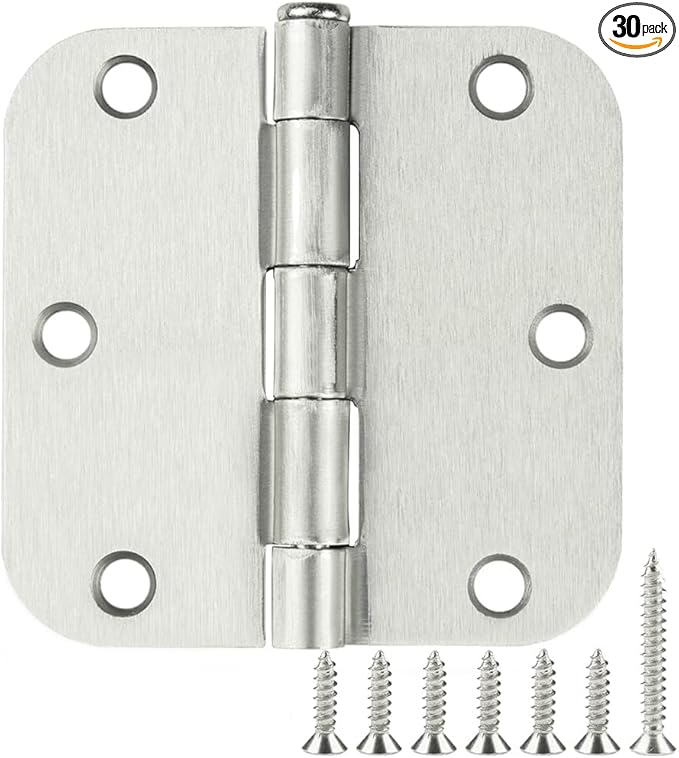 3 Pack Rounded Door Hinges Brushed Nickel 3.5 Inch 5/8" Radius Hardware Satin 3 ½" Heavy Duty Flat Iron Silver Hinge for Doors Kit Interior 3 1/2" Bedroom Kitchen Living Storage Study Room Hallway