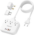 PD30W European Travel Plug Adapter, International Power Strip with 3 Outlets 4 USB Ports(2 USB-C), Universal Travel Adapter with 5ft Extension Cord for EU US UK Europe France Spain