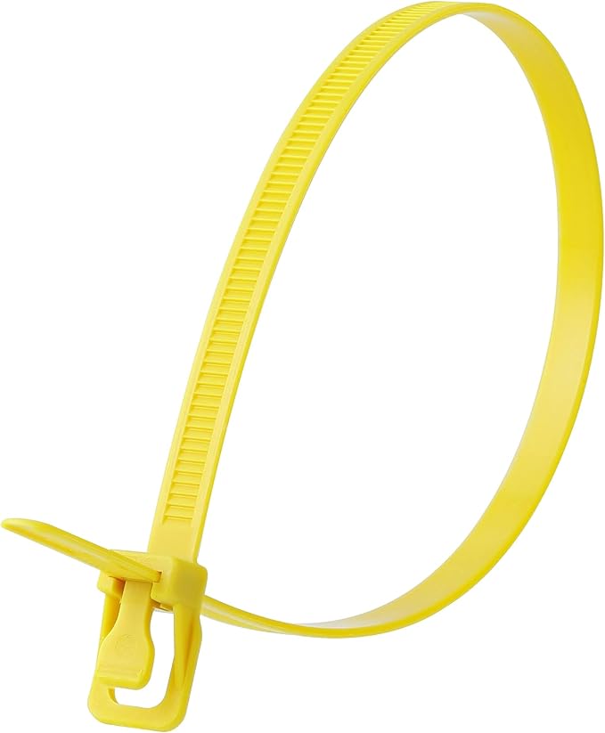 RETYZ 14-Inch Yellow Reusable Releasable Cable Ties – 20 Pack, 120 lb Strength, Patented Quick-Release, Heavy-Duty Design for Industrial and Commercial Use