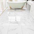 WESTICK White Marble Peel and Stick Bathroom Floor Tile Self Adhesive Vinyl Tiles Peel and Stick Floor Waterproof Vinyl Flooring for Kitchen Bedroom Living Room Garage Camper RV 10 Pcs 12 x 12 inch