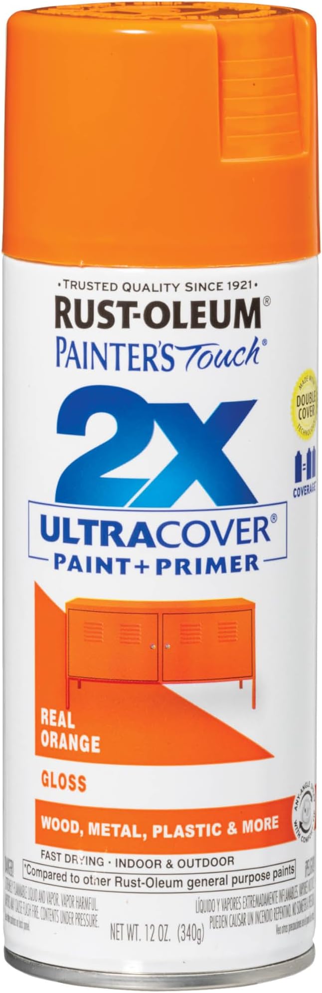 Rust-Oleum 249095 Painter's Touch 2X Ultra Cover Spray Paint, 12 oz, Gloss Real Orange